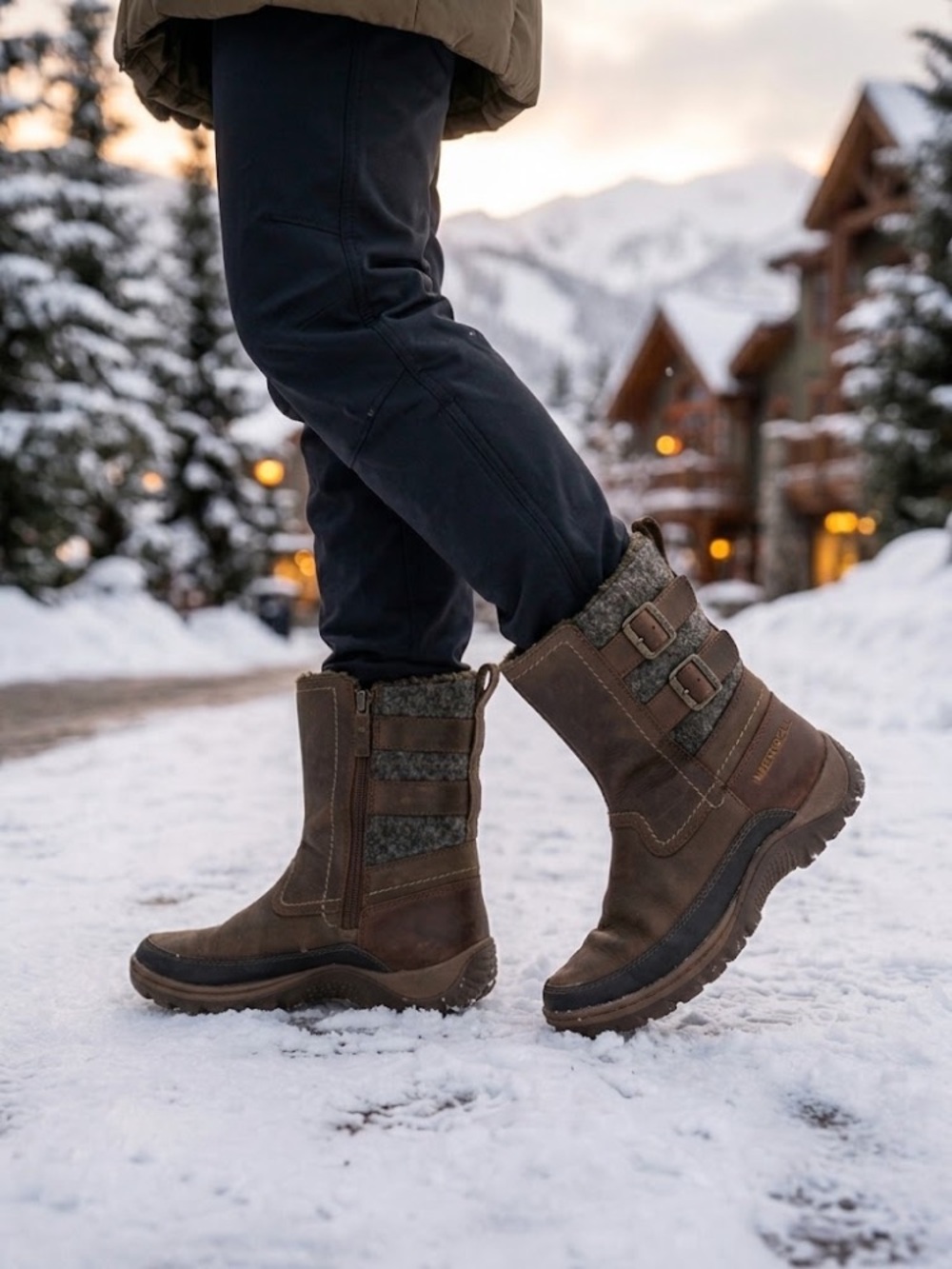 MERRELL Winterbelle Peak Leather Waterproof Winter Boots, Sz 8